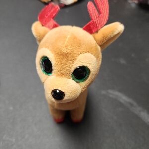 Ty Plush Deer with Red Antlers and Green Eyes